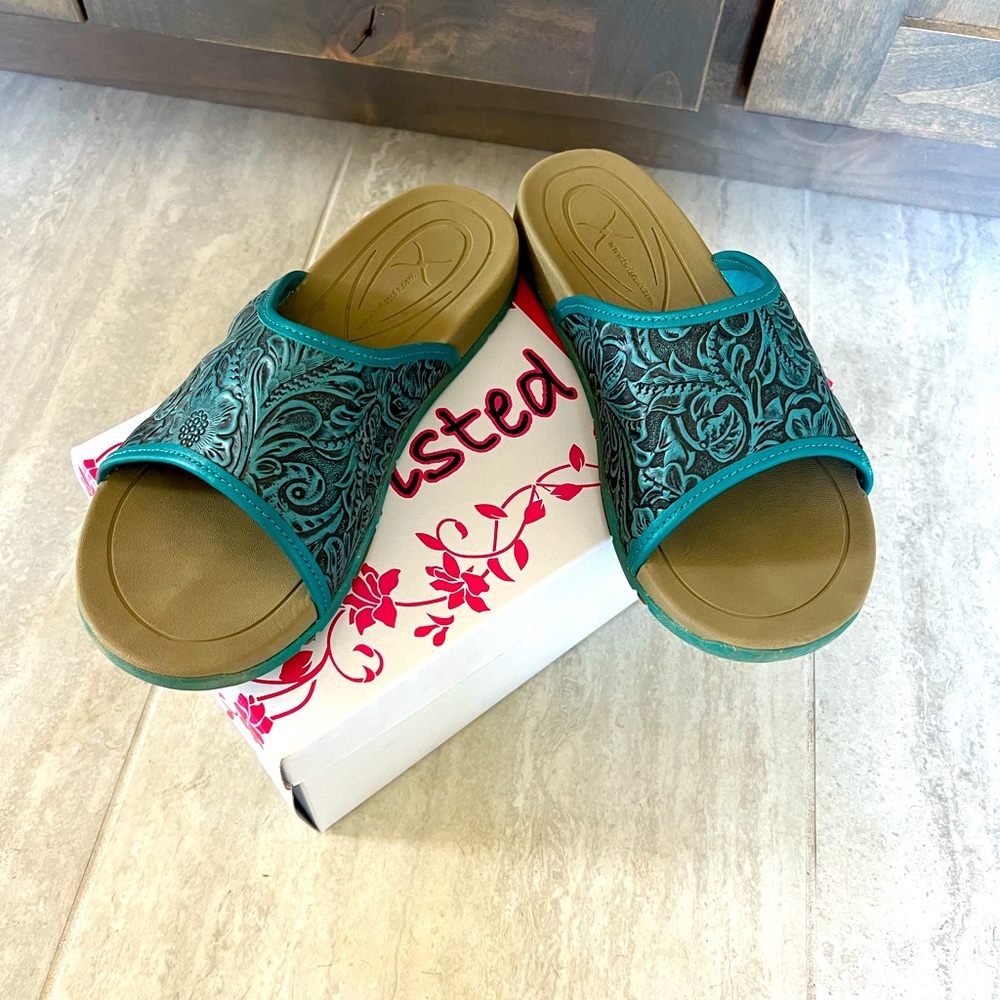 Twisted X Teal Leather Sandals 7 M New!
